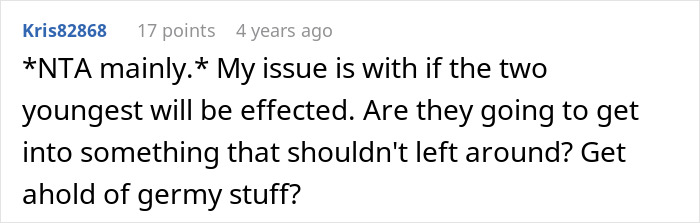 Screenshot of an online comment discussing concerns about children being exposed to filth in a family teaching lesson.