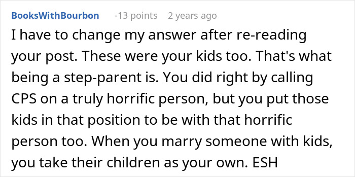 Comment discussing a step-parent calling CPS on a mom of 6 during divorce involving adopted kids.