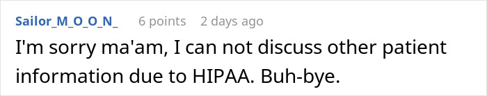 Comment stating inability to discuss patient information due to HIPAA, related to woman denied plasma donation demands and racism accusations. Comment stating inability to discuss patient information due to HIPAA, related to woman denied plasma donation demands and racism accusations.