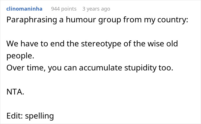 Screenshot of a Reddit comment discussing stereotypes about age and intelligence in relation to a boss bad with technology.