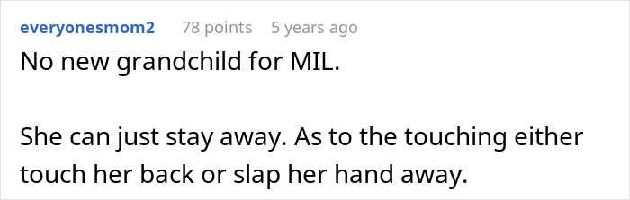 Screenshot of a comment discussing MIL at a gender reveal, expressing frustration about her behavior and boundaries.