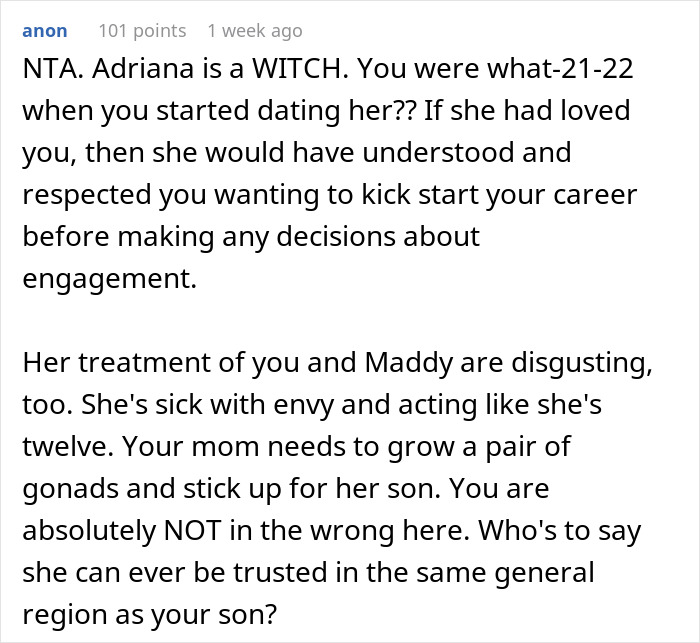 Screenshot of an online discussion about a man threatening to cut off his mother over her friendship with his vengeful ex. - 37