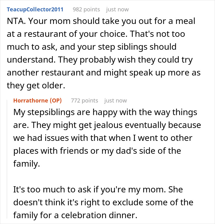 Reddit discussion about parents ignoring teen&rsquo;s birthday wishes due to stepkids&rsquo; allergies and boring meal choices.