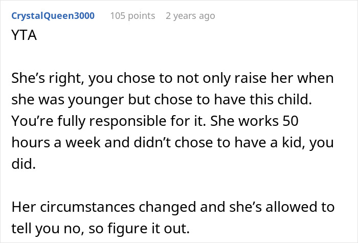 Comment discussing a nanny who works 50 hours a week and is pressured to babysit for free by her sister on off days.