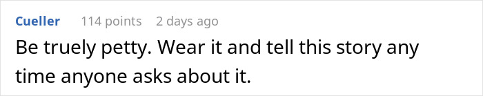 Text conversation screenshot showing a comment about a woman realizing the family heirloom from her MIL was only worth $30.