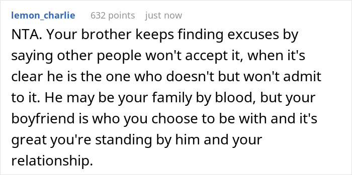 Screenshot of a Reddit comment supporting a gay man who spent $1.3K for his partner to attend twin&rsquo;s wedding and faced rejection.