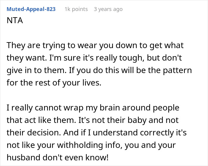 Comment about traditional parents badgering daughter-in-law over unborn grandchild's gender, facing backlash from son. - 19