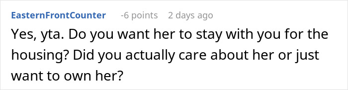 Comment on Reddit discussing a breakup where a guy asks his ex to move out as she might have to drop out of school. - 35