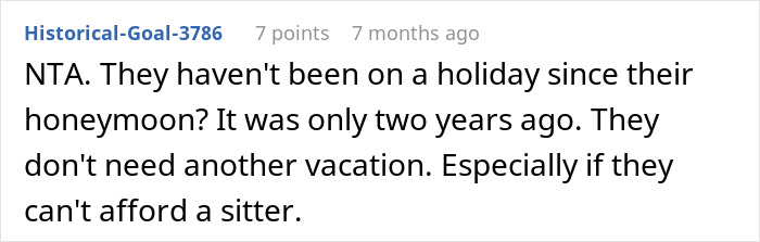 Screenshot of online comment discussing teen refusing to babysit step-siblings and parents having a meltdown.