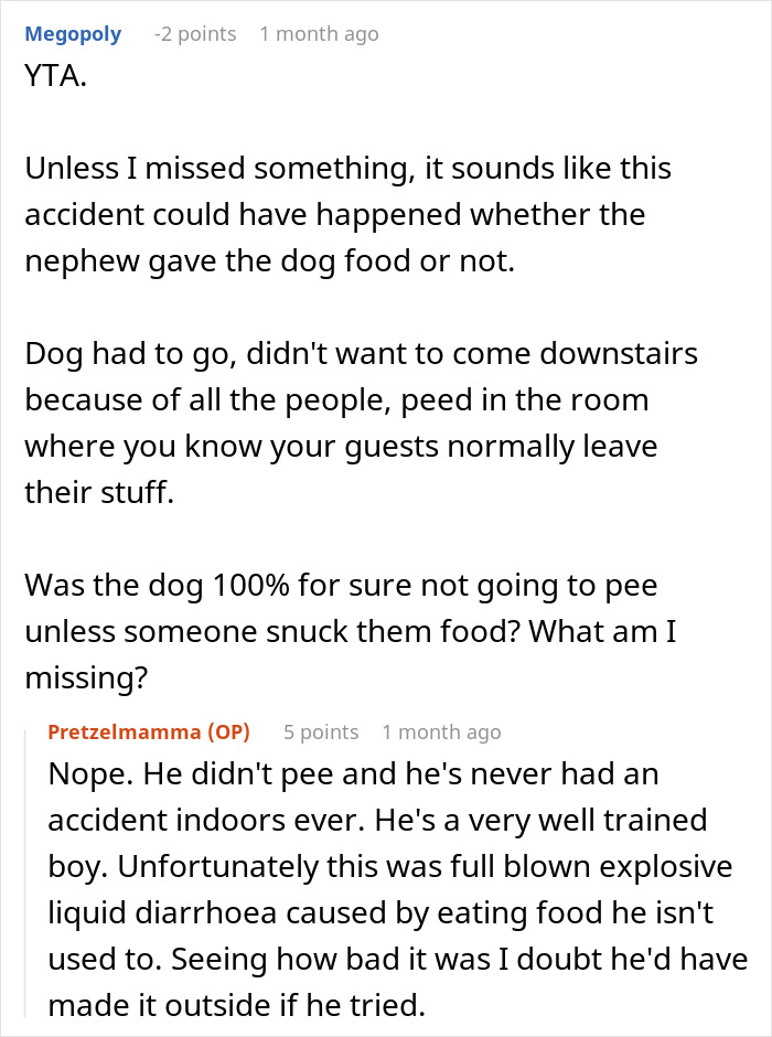 Discussion about woman refusing to replace nephew&rsquo;s jacket ruined by dog&rsquo;s accident and her warnings ignored.
