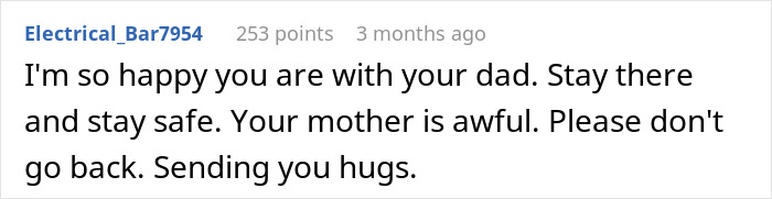 Comment text on a social platform expressing support and concern for someone dealing with family issues.