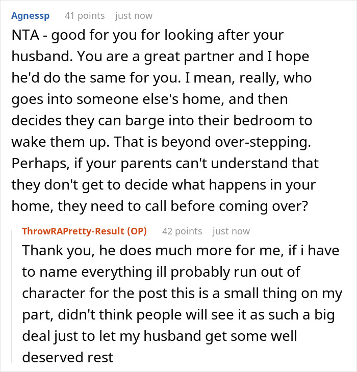 Reddit conversation about parents wanting to wake man who sleeps past noon despite pregnant wife, causing tension.