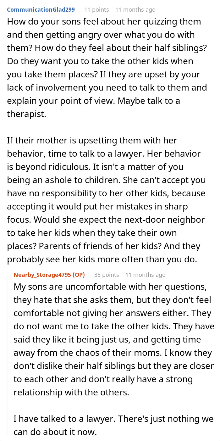 Text of online discussion about woman cheating on partner and conflicts over caring for children with other men.