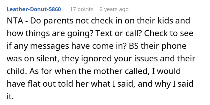 Comment from user Leather-Donut-5860 questioning parents&rsquo; monitoring of kids and mentioning family blacklisted local babysitters.