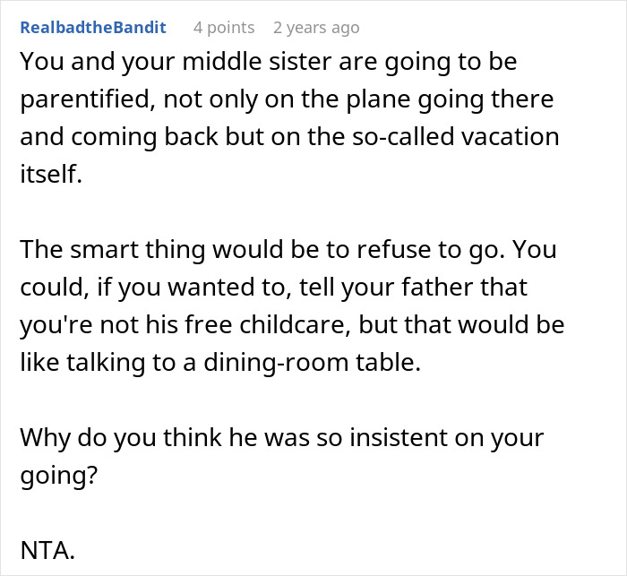 Woman sneakily swapping seats on airplane to avoid babysitting little sister during trip paid by dad, showing frustration and cleverness.