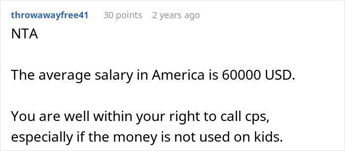 Screenshot of an online comment discussing child support payment and calling CPS after seeing kids in tattered clothes. - 38
