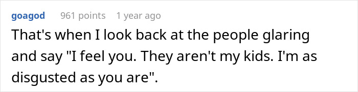Text screenshot showing a user expressing frustration about being blamed for rowdy kids during flight while parents sat behind her and got drunk. - 30