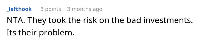 Screenshot of an online comment stating refusal to sacrifice future due to parents’ financial mistakes and bad investments. - 45