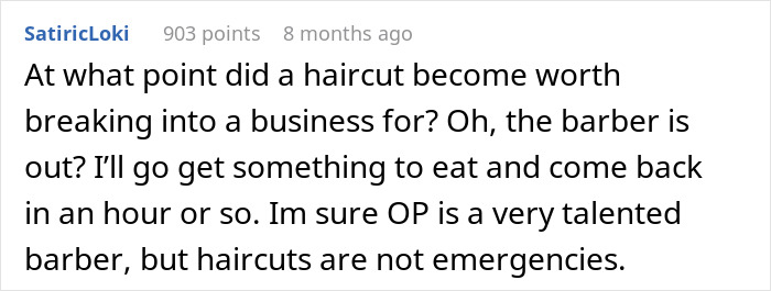 Comment discussing break-in at a barbershop over haircuts, reflecting on boomers breaking in and calling cops. Comment discussing break-in at a barbershop over haircuts, reflecting on boomers breaking in and calling cops.
