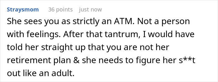 Comment on a forum post discussing a woman acting entitled after her daughter-in-law pays half the rent.