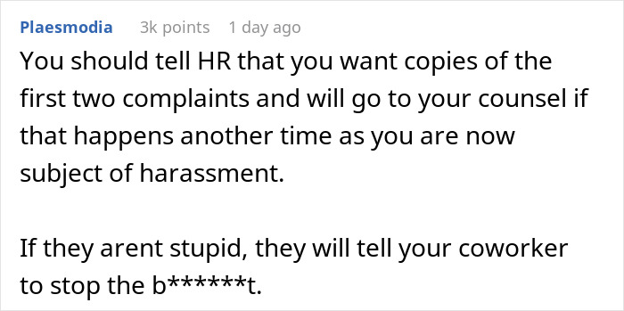 Comment advising to involve HR over coworker calling woman harmful to morale for not sending GIFs in Slack at work. - 16