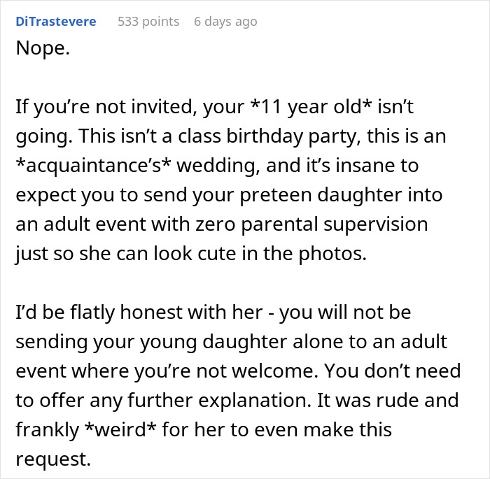 Text post discussing a woman too stunned to answer acquaintance's request to lend her daughter for wedding photos. - 15