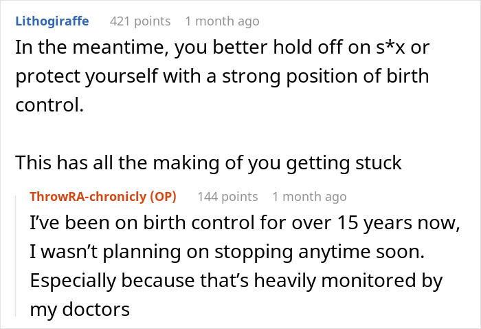 Comments discussing birth control and relationship challenges in context of husband demanding child and open marriage. - 24
