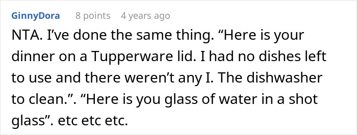 Comment discussing a mother letting family live in filth to teach a lesson, sharing personal similar experience.