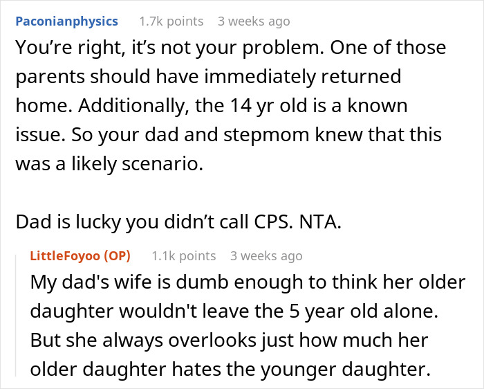 Teen refuses to babysit in emergency, leaves 5-year-old alone for hours, causing family conflict and safety concerns. - 15