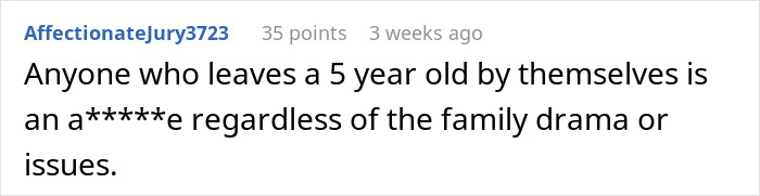 Comment on Reddit thread stating the teen refuses to babysit, leaving a 5-year-old alone for hours in an emergency. - 36