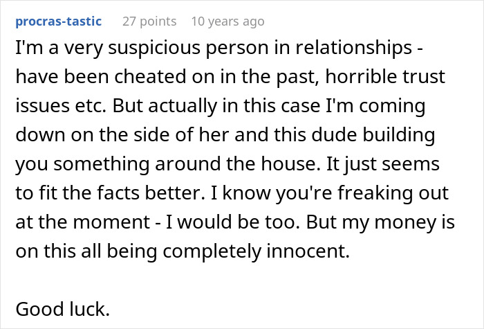 Screenshot of a forum comment discussing trust issues after best friend saw girlfriend with another man.