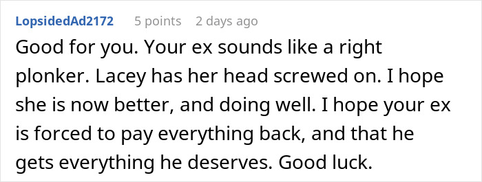 Comment text highlighting legal consequences faced by a man labeled as a deadbeat dad after refusing a small favor for his wife.