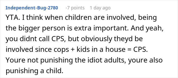 Comment discussing co-parenting conflicts involving children and CPS intervention due to misunderstandings turning ugly.