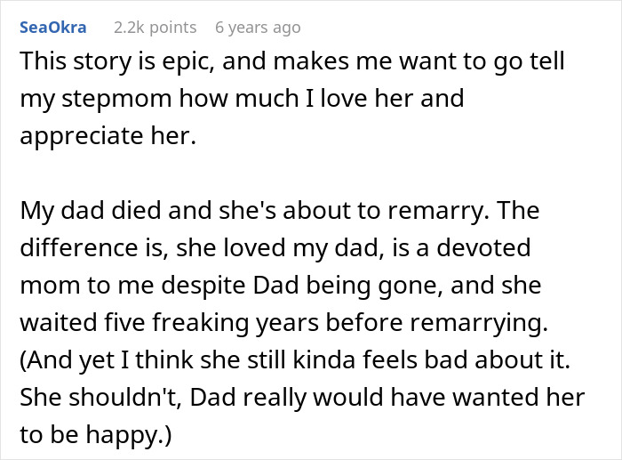 Text post discussing a stepson appreciating his devoted stepmom after his dad’s death and her remarriage. - 64