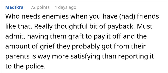 Comment text about a pregnant woman getting revenge after a friend’s guest steals, discussing thoughtful payback. - 67