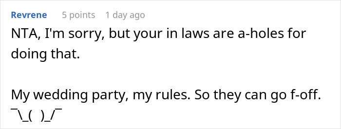 Text comment on a forum defending bride called self-centered brat by groom's parents for not kicking out autistic nephew. Text comment on a forum defending bride called self-centered brat by groom's parents for not kicking out autistic nephew.