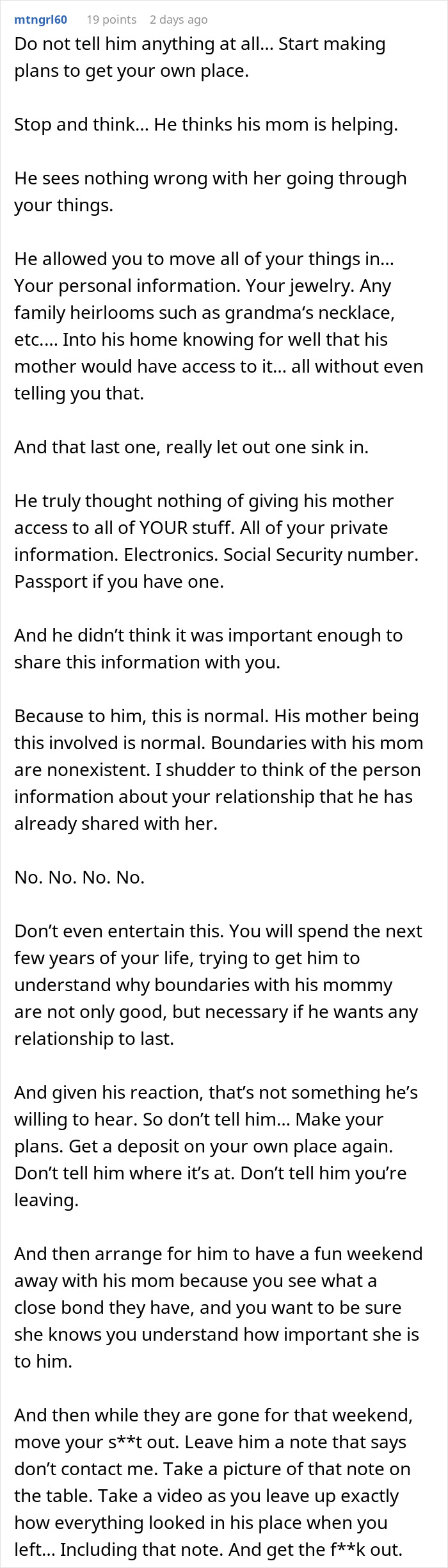 Text advice on setting boundaries when fiancee is upset about mother-in-law having house key without her knowledge. - 25