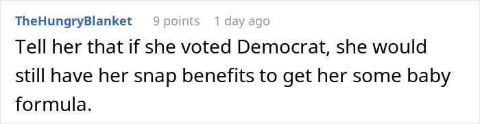 Comment discussing a grifter neighbor accused of starving her baby over lending money issues.