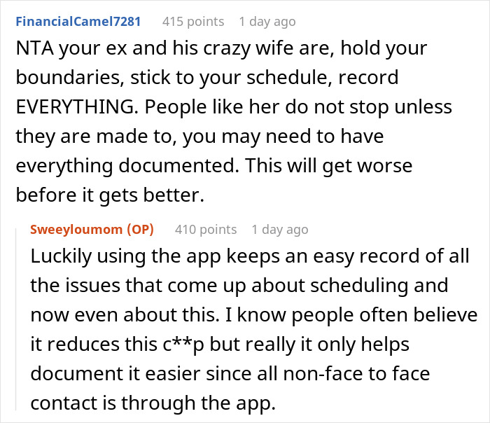 Reddit users discuss woman’s boundary setting and zero regret about ex-husband’s new wife conflict and failure. - 28