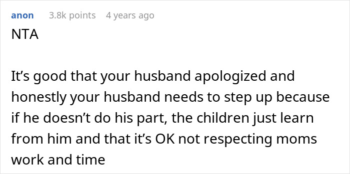 Comment discussing a mother letting family live in filth to teach a lesson about respect and shared responsibility.