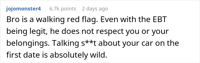 Screenshot of a Reddit comment warning about disrespectful behavior on a first date leading to a bad outcome. Screenshot of a Reddit comment warning about disrespectful behavior on a first date leading to a bad outcome.