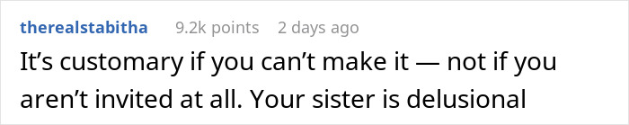 Text post about a woman’s half-sister not invited to wedding for a ridiculous reason yet still expected to give a gift. - 14