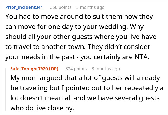 Screenshot of a family drama discussion where a guy refuses to relocate wedding for disabled stepsister’s sake. - 23