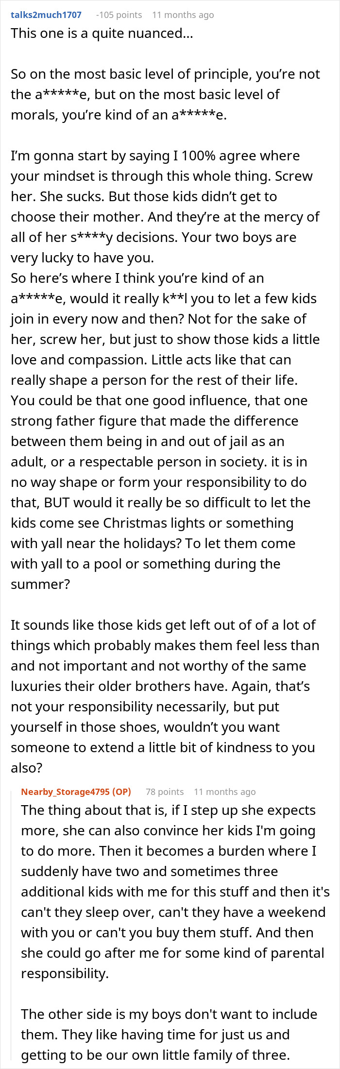 Reddit discussion about woman cheats on partner and the challenges of caring for children with other men.