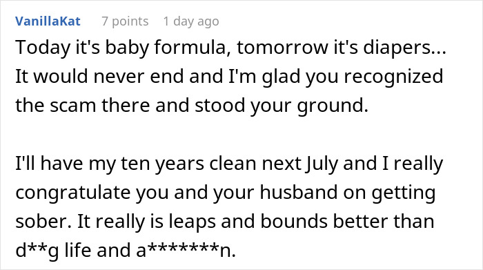 Comment about refusing to lend money to grifter neighbor accused of starving her baby, discussing standing ground.