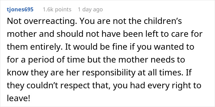 Comment discussing a woman leaving a friend's party after her sister used her as a babysitter without respect for her role. - 11