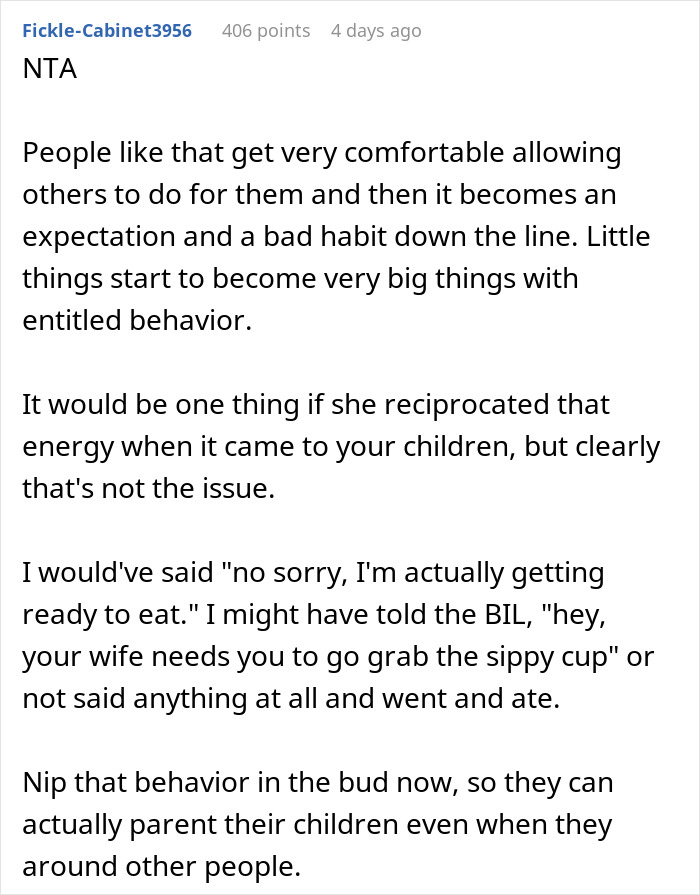 Comment text discussing SIL lounging and BIL running after her kid, highlighting entitlement and parenting dynamics.