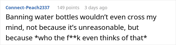 Comment about banning water bottles causing guests to nearly pass out in 102°F heat at a wedding for the aesthetic. Comment about banning water bottles causing guests to nearly pass out in 102°F heat at a wedding for the aesthetic.