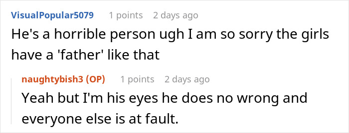Screenshot of an online discussion about a man facing legal consequences as a deadbeat dad after refusing a wife&rsquo;s favor.