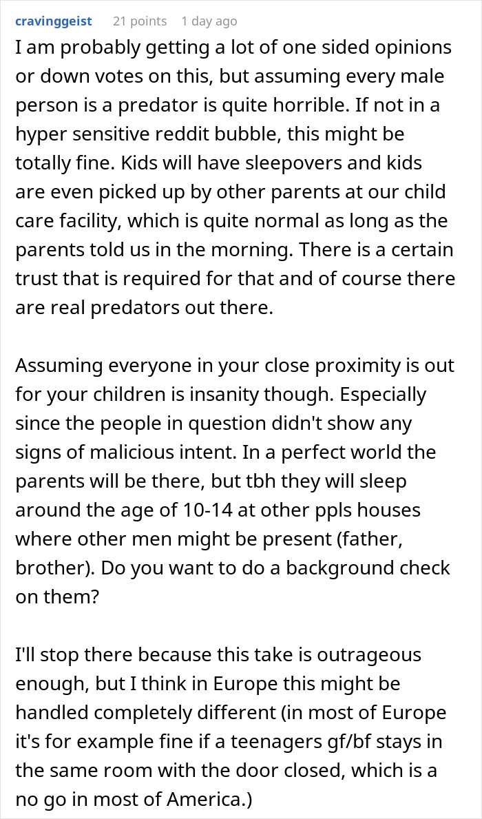 Reddit comment discussing concerns about an 8-year-old spending the night at mom's boyfriend's house.